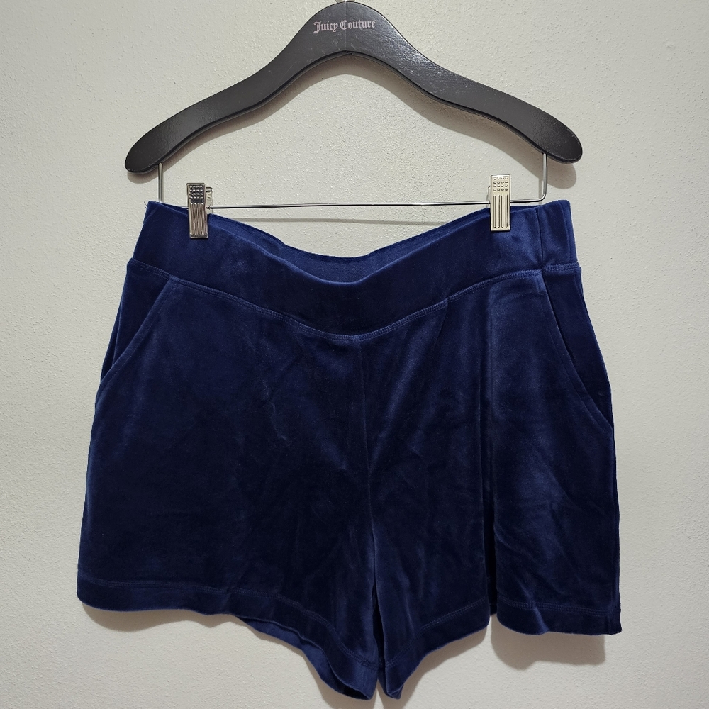 Juicy Couture Navy Velour Hoodie & Shorts Set with Rhinestone Juicy Logo Sz L - Picture 7 of 7
